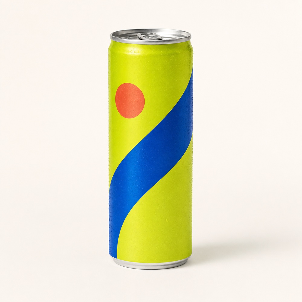 Chartreuse and cobalt sparkling-water can product photo input