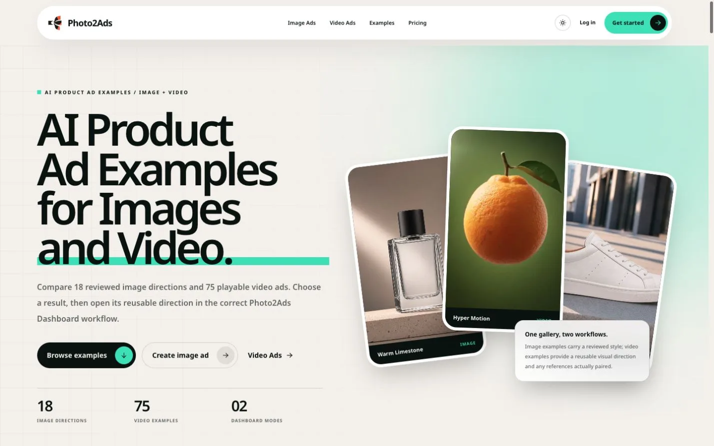 Photo2Ads examples, model comparison, and product photography prompt libraries