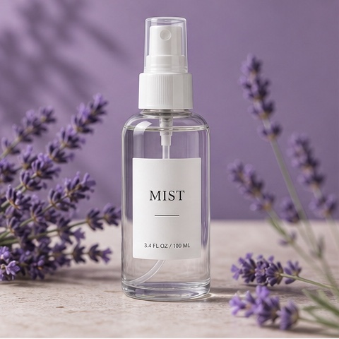 Source product photo of a clear facial mist bottle labeled MIST